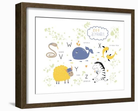 Zoo Alphabet - V, W, X, Y, Z Letters-Lera Efremova-Framed Art Print