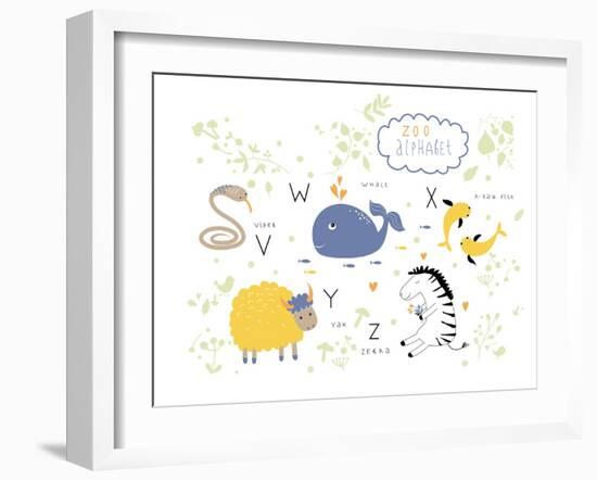 Zoo Alphabet - V, W, X, Y, Z Letters-Lera Efremova-Framed Art Print