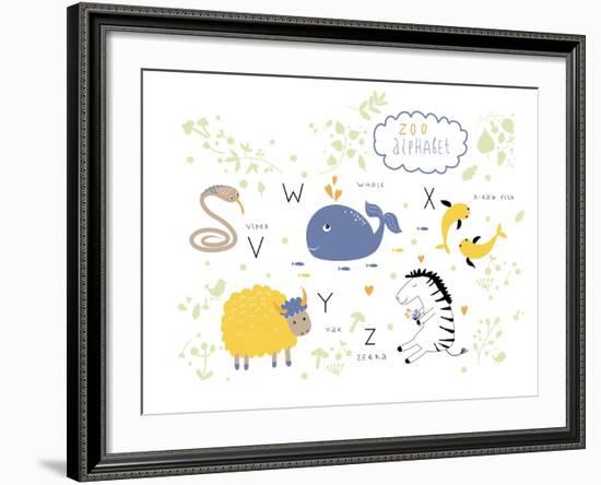 Zoo Alphabet - V, W, X, Y, Z Letters-Lera Efremova-Framed Art Print