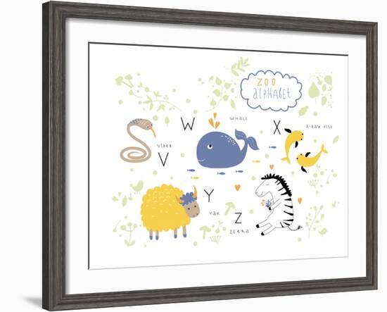 Zoo Alphabet - V, W, X, Y, Z Letters-Lera Efremova-Framed Art Print