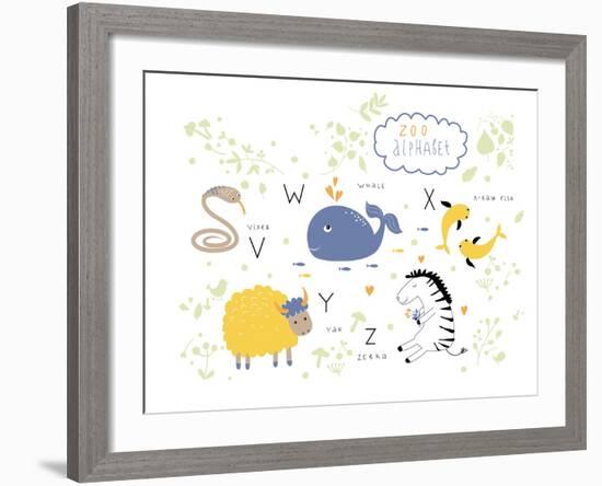 Zoo Alphabet - V, W, X, Y, Z Letters-Lera Efremova-Framed Art Print