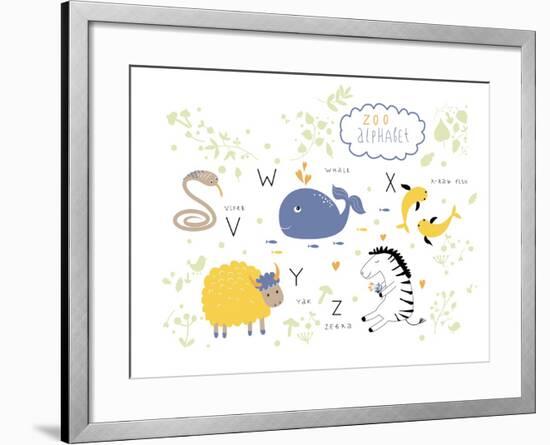 Zoo Alphabet - V, W, X, Y, Z Letters-Lera Efremova-Framed Art Print