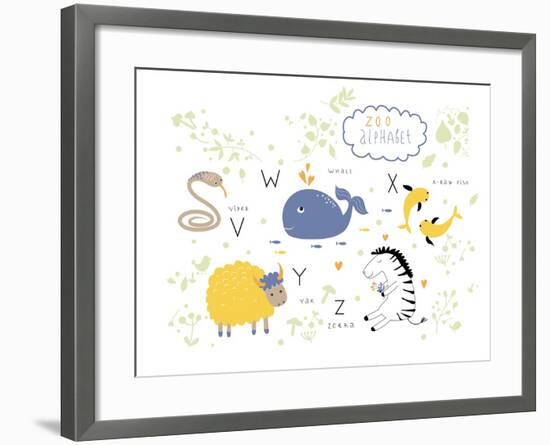 Zoo Alphabet - V, W, X, Y, Z Letters-Lera Efremova-Framed Art Print