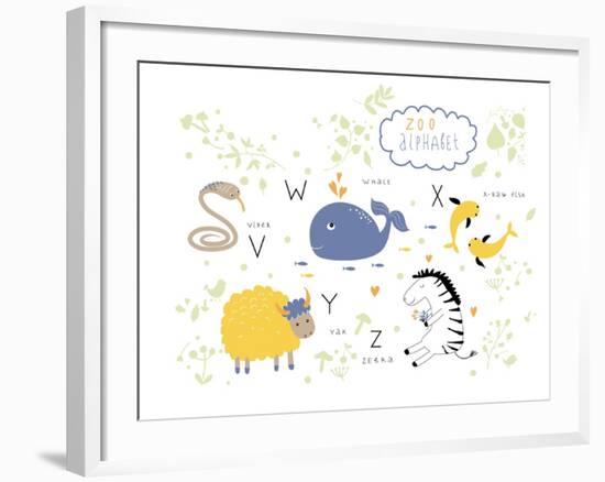 Zoo Alphabet - V, W, X, Y, Z Letters-Lera Efremova-Framed Art Print