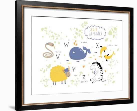 Zoo Alphabet - V, W, X, Y, Z Letters-Lera Efremova-Framed Art Print