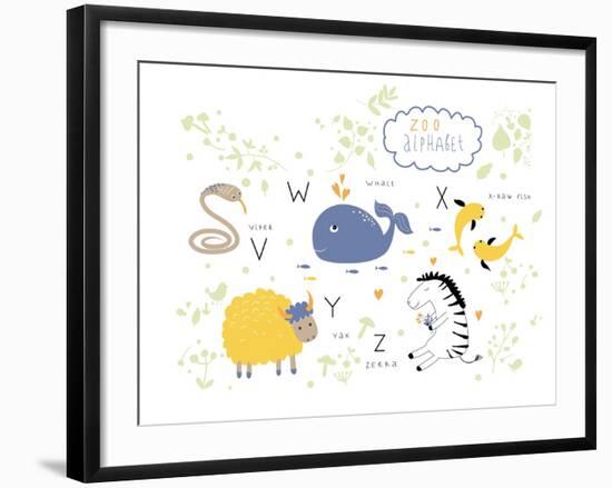 Zoo Alphabet - V, W, X, Y, Z Letters-Lera Efremova-Framed Art Print