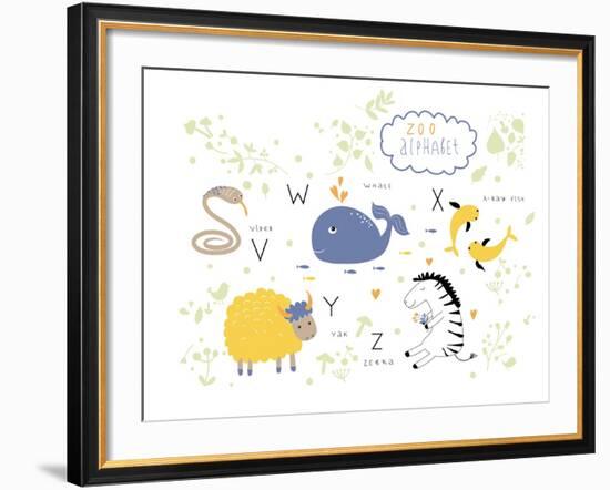 Zoo Alphabet - V, W, X, Y, Z Letters-Lera Efremova-Framed Art Print