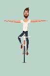 Hipster Man Riding a Bike Without Holding the Handlebars-ZOO BY-Art Print