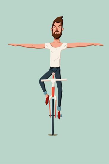 Hipster Man Riding a Bike Without Holding the Handlebars' Art