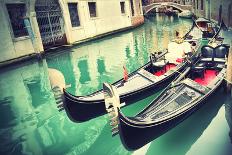 Gondolas near Saint Mark Square in Venice, Italy. Black and White Image.-Zoom-zoom-Photographic Print