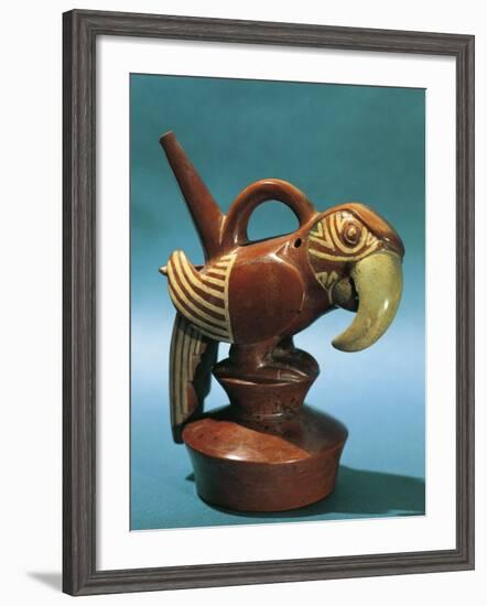 Zoomorphic Polychrome Terracotta Vessel in Shape of Parrot, Vicus Culture, Circa 100 B.C.-null-Framed Photographic Print