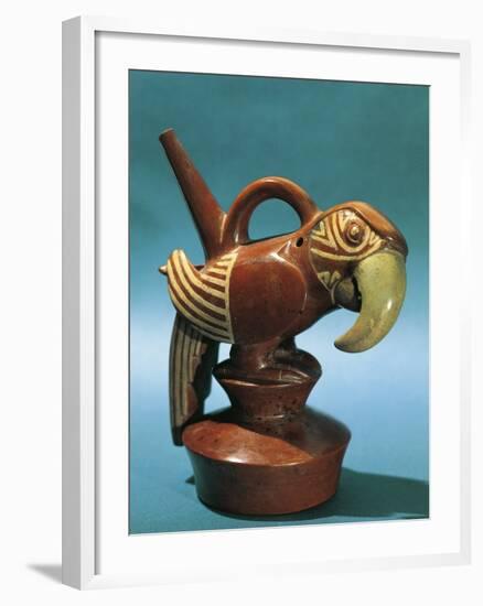 Zoomorphic Polychrome Terracotta Vessel in Shape of Parrot, Vicus Culture, Circa 100 B.C.-null-Framed Photographic Print