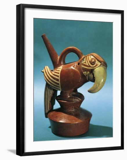 Zoomorphic Polychrome Terracotta Vessel in Shape of Parrot, Vicus Culture, Circa 100 B.C.-null-Framed Photographic Print