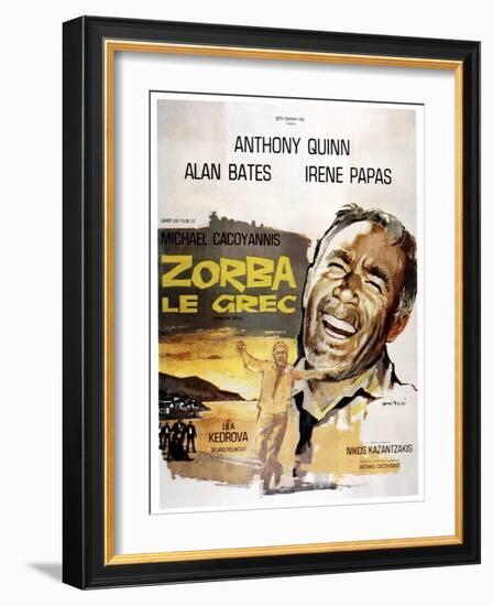 Zorba the Greek, (AKA Zorba Le Grec), Anthony Quinn on French Poster Art, 1964-null-Framed Art Print