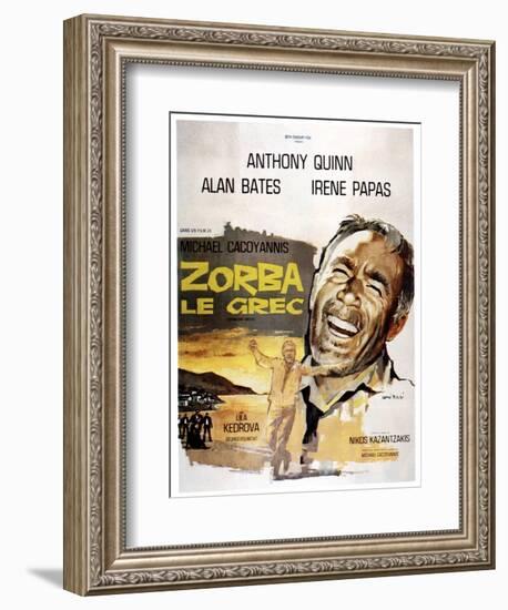 Zorba the Greek, (AKA Zorba Le Grec), Anthony Quinn on French Poster Art, 1964-null-Framed Premium Giclee Print