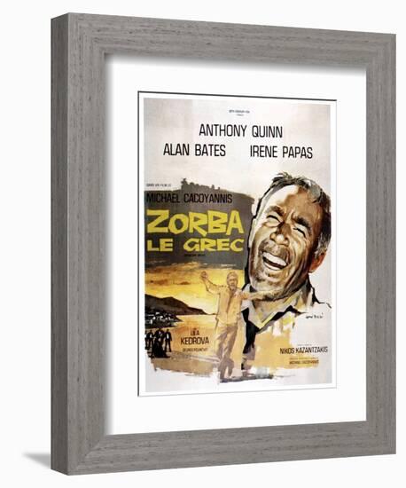 Zorba the Greek, (AKA Zorba Le Grec), Anthony Quinn on French Poster Art, 1964-null-Framed Premium Giclee Print