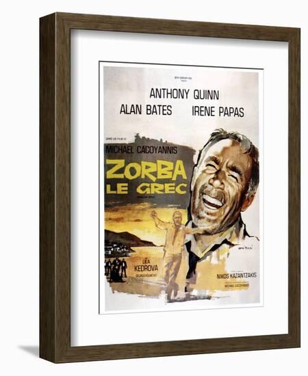 Zorba the Greek, (AKA Zorba Le Grec), Anthony Quinn on French Poster Art, 1964-null-Framed Premium Giclee Print