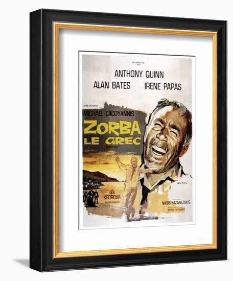 Zorba the Greek, (AKA Zorba Le Grec), Anthony Quinn on French Poster Art, 1964-null-Framed Premium Giclee Print
