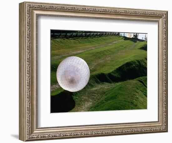 Zorbs People Moving Inside Balls on Lawn, Rotorua, New Zealand-John Banagan-Framed Photographic Print