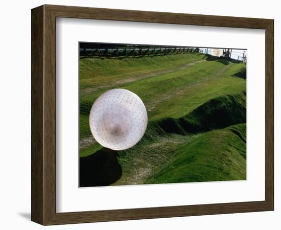 Zorbs People Moving Inside Balls on Lawn, Rotorua, New Zealand-John Banagan-Framed Photographic Print