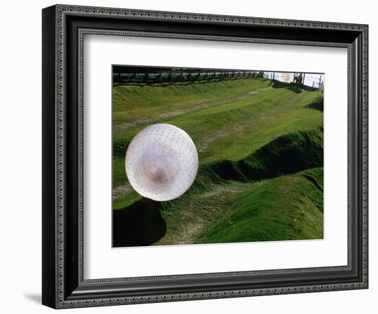 Zorbs People Moving Inside Balls on Lawn, Rotorua, New Zealand-John Banagan-Framed Photographic Print