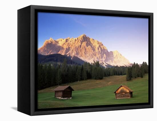 Zugspitze and Barns at Dusk, Wetterstein, Austrian Alps, Austria, Europe-Jochen Schlenker-Framed Premier Image Canvas