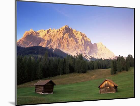 Zugspitze and Barns at Dusk, Wetterstein, Austrian Alps, Austria, Europe-Jochen Schlenker-Mounted Photographic Print