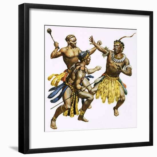 Zulu Chief Shaka Being Attacked-James Edwin Mcconnell-Framed Giclee Print