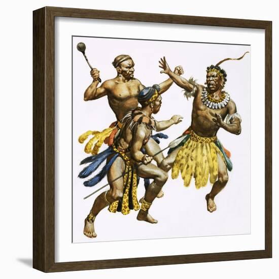 Zulu Chief Shaka Being Attacked-James Edwin Mcconnell-Framed Giclee Print