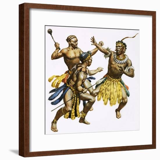 Zulu Chief Shaka Being Attacked-James Edwin Mcconnell-Framed Giclee Print