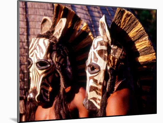 Zulu Zebra Masked Dancers, South Africa-Claudia Adams-Mounted Photographic Print