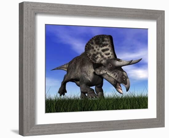 Zuniceratops Dinosaur Running in the Grass-null-Framed Art Print