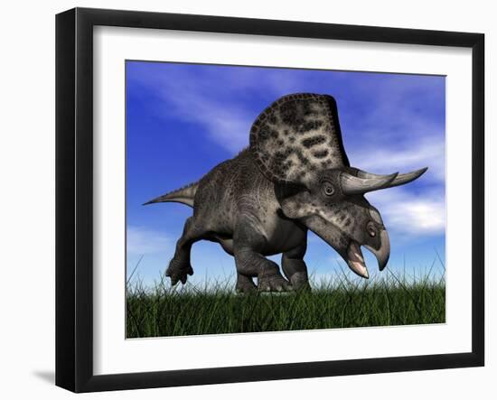 Zuniceratops Dinosaur Running in the Grass-null-Framed Art Print