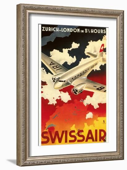 Zurich London Travel Poster-null-Framed Premium Giclee Print