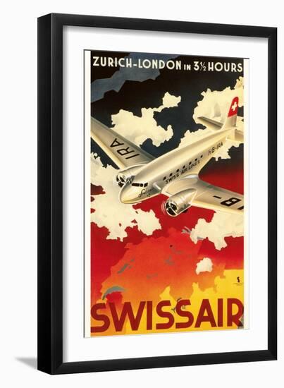 Zurich London Travel Poster-null-Framed Premium Giclee Print