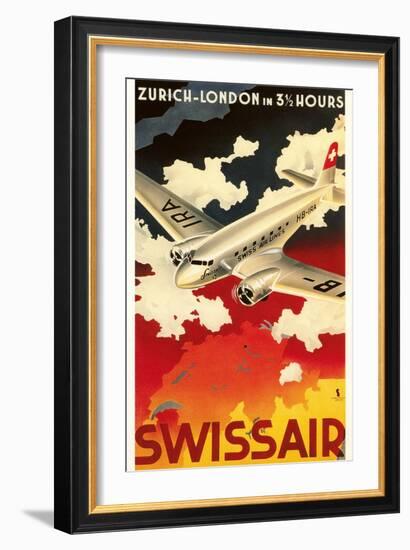 Zurich London Travel Poster-null-Framed Premium Giclee Print