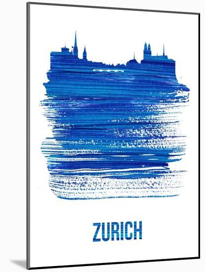 Zurich Skyline Brush Stroke - Blue-NaxArt-Mounted Art Print