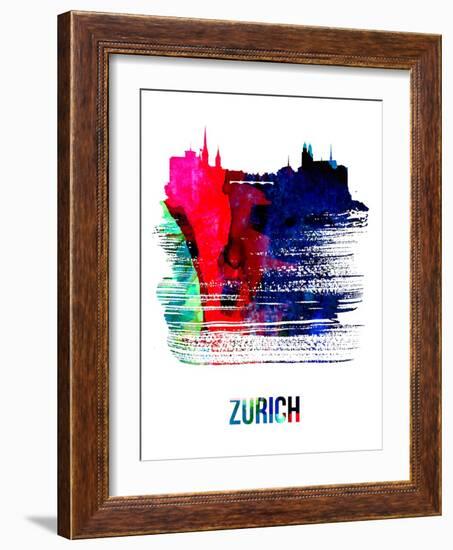 Zurich Skyline Brush Stroke - Watercolor-NaxArt-Framed Art Print