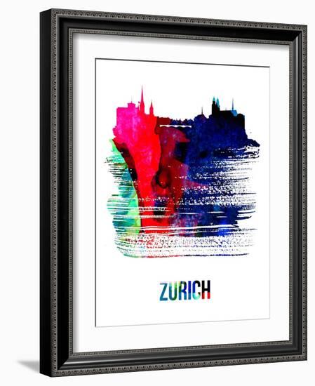 Zurich Skyline Brush Stroke - Watercolor-NaxArt-Framed Art Print