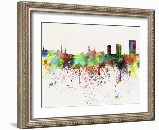 Zurich Skyline in Watercolor Background-paulrommer-Framed Art Print