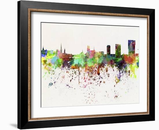Zurich Skyline in Watercolor Background-paulrommer-Framed Art Print