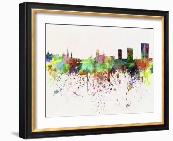 Zurich Skyline in Watercolor Background-paulrommer-Framed Art Print