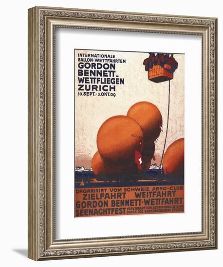 Zurich, Switzerland - Gordon Bennett Hot-Air Balloon Race Poster-Lantern Press-Framed Art Print