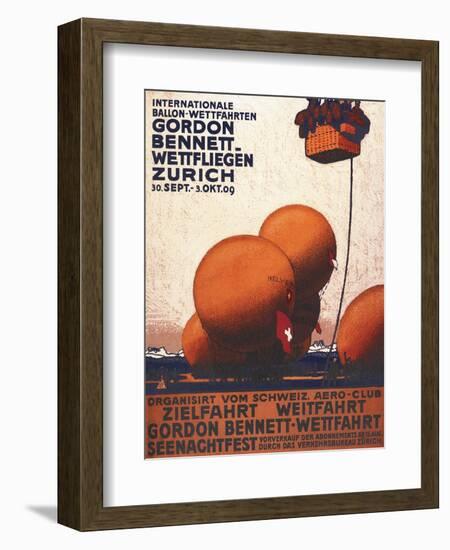 Zurich, Switzerland - Gordon Bennett Hot-Air Balloon Race Poster-Lantern Press-Framed Art Print