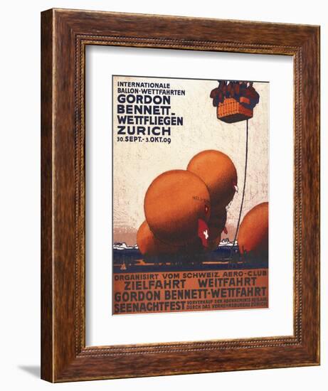 Zurich, Switzerland - Gordon Bennett Hot-Air Balloon Race Poster-Lantern Press-Framed Art Print