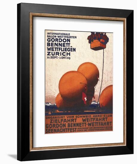 Zurich, Switzerland - Gordon Bennett Hot-Air Balloon Race Poster-Lantern Press-Framed Art Print