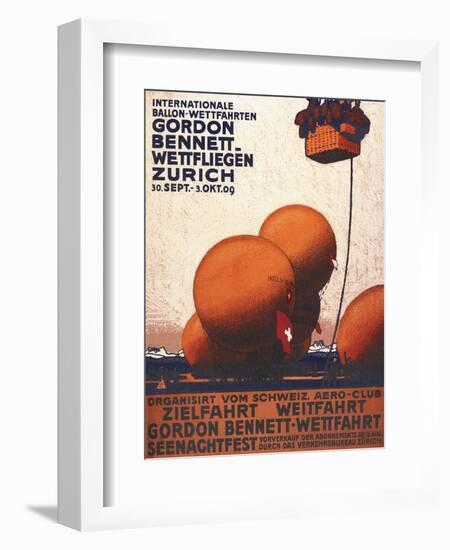 Zurich, Switzerland - Gordon Bennett Hot-Air Balloon Race Poster-Lantern Press-Framed Art Print