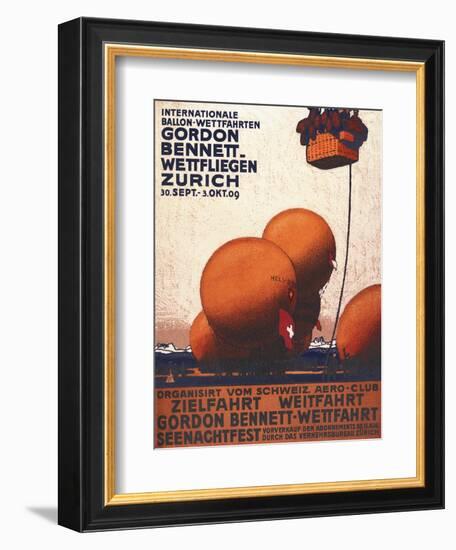 Zurich, Switzerland - Gordon Bennett Hot-Air Balloon Race Poster-Lantern Press-Framed Art Print