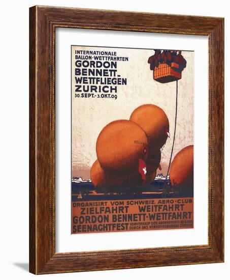 Zurich, Switzerland - Gordon Bennett Hot-Air Balloon Race Poster-Lantern Press-Framed Art Print