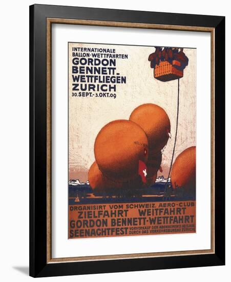 Zurich, Switzerland - Gordon Bennett Hot-Air Balloon Race Poster-Lantern Press-Framed Art Print